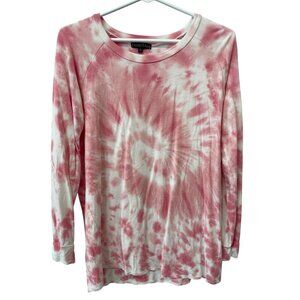 Bua Bua Shirt Size Small Tie Dye Crewneck Raglan Sleeve Pullover Pink White Cozy